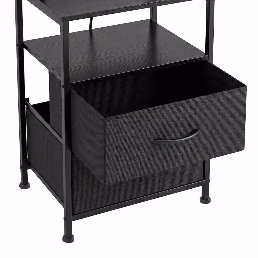 Levede Modern Black Bedside Table with Integrated LED Lighting and Charging Station – 4