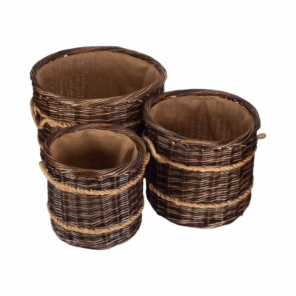 Red Hamper Heritage Round Log Basket with Hessian Lining in Brown and Red, Small – 3