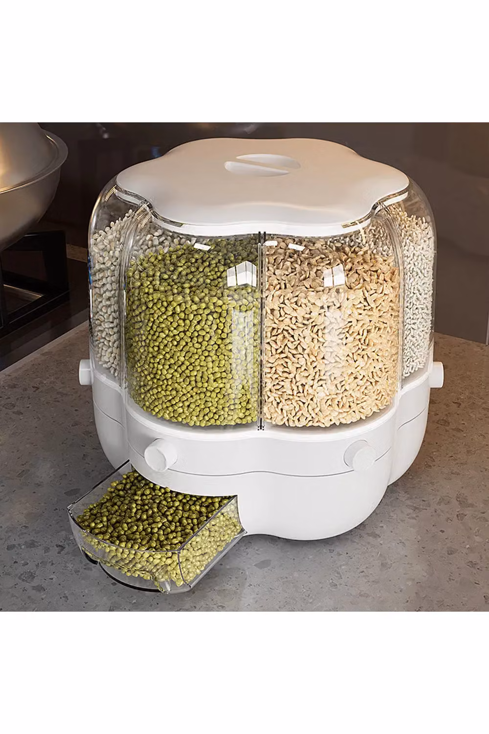 Living and Home 6-Grid Rotating Cereal Dispenser and Grain Storage Container, 6.5L, White – 2