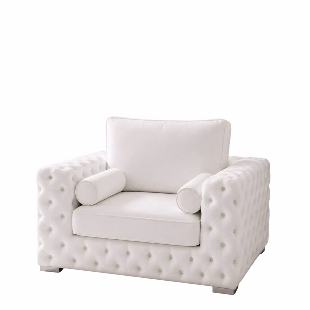 Stratus Interiors Ashley Full Back Chesterfield Plush Velvet Armchair in White – 2