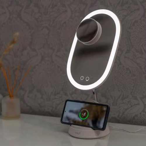 ValueLights LED Tabletop Makeup Mirror in White with Dimmable Touch Control and Wireless Charging – 2