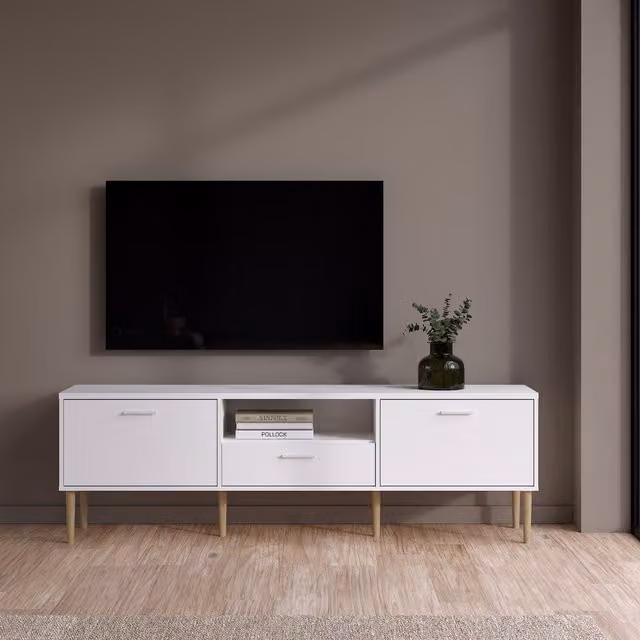Furniture To Go Media TV Unit with 2 Doors and 1 Drawer in White
