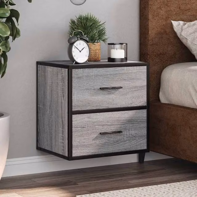 Berkfield Home Wall-mounted Bedside Cabinets, 2 Pack, Grey Sonoma, W: 40 cm, D: 31 cm, H: 39.5 cm