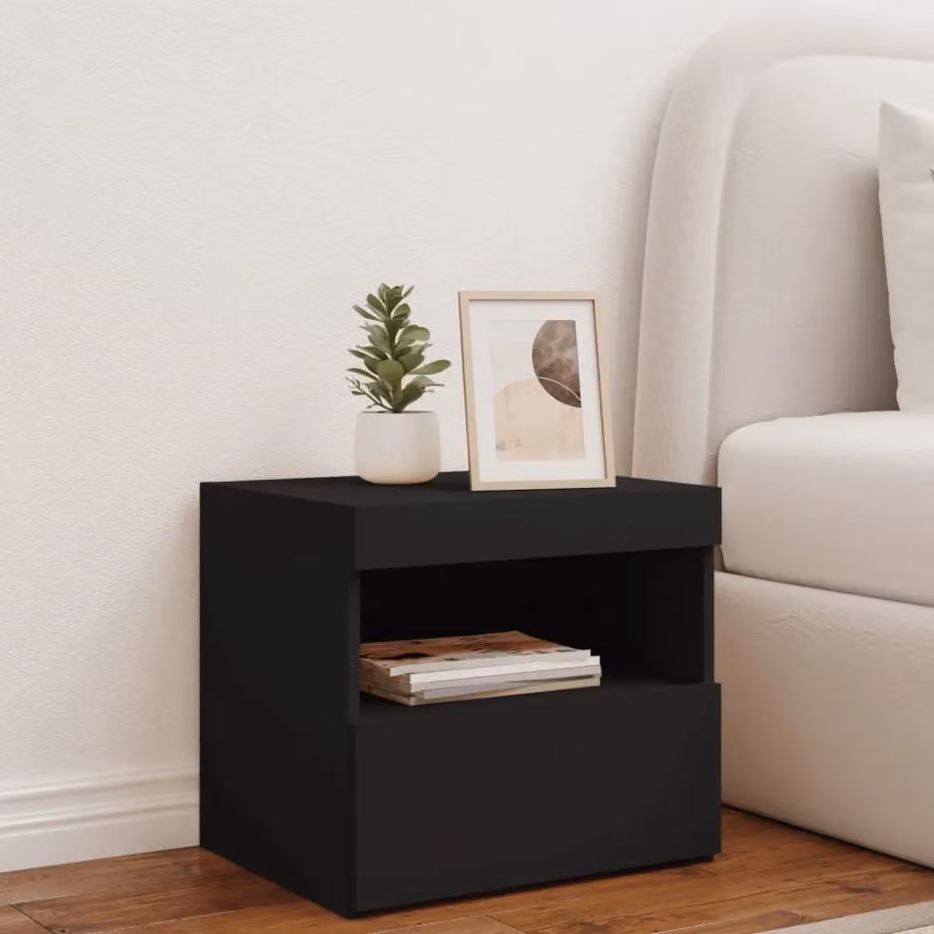 Berkfield Home Modern Black Bedside Cabinet with Integrated LED Lights W/D/H: 50 x 40 x 45 cm – 3