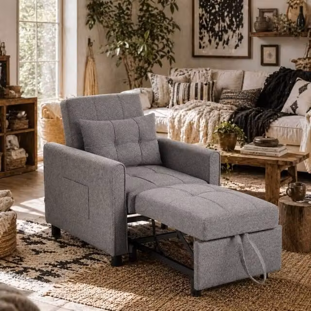 Wyld Haus Vayopa Single Sleeper Chair in Grey with Solid Wood Frame and Armrests – 1