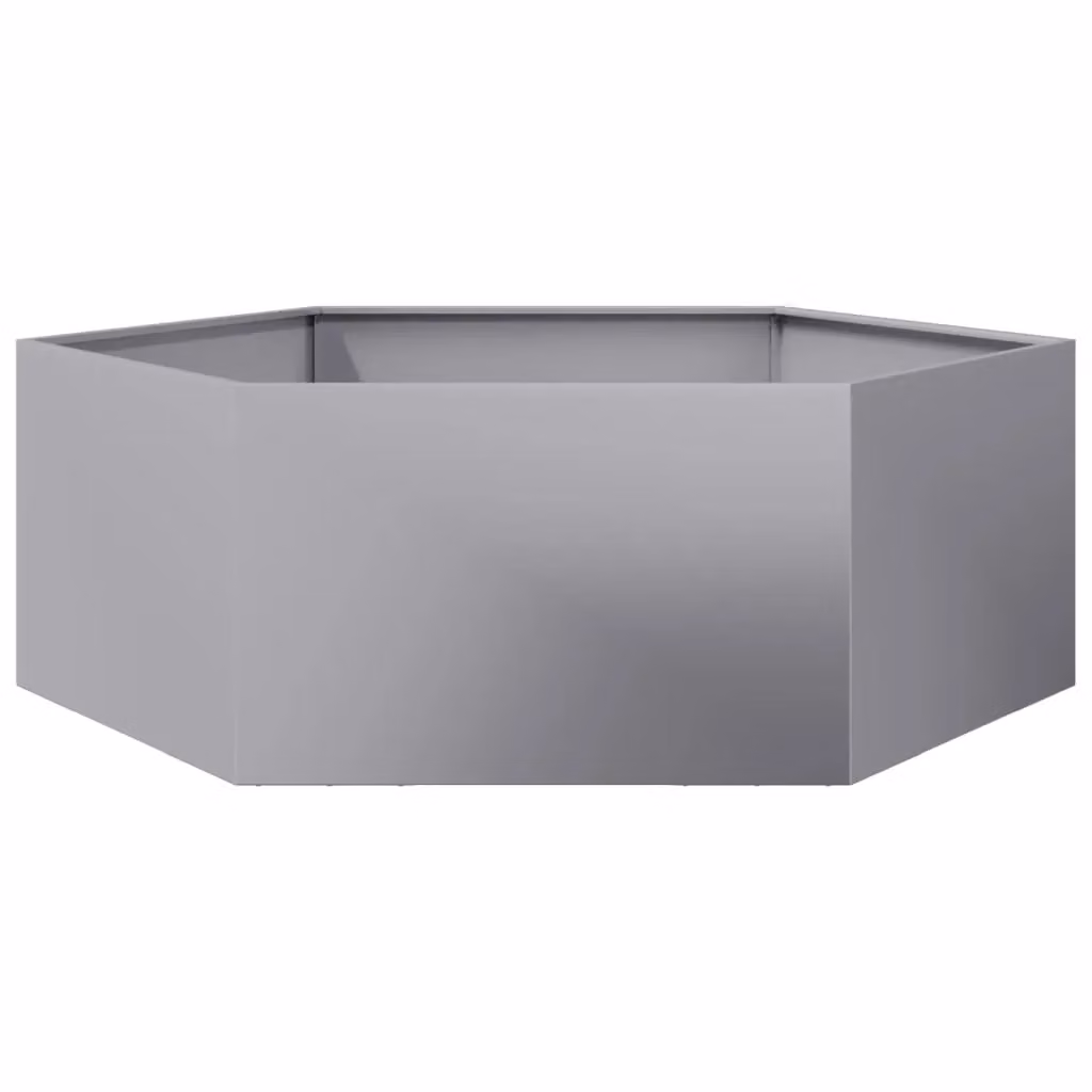 Berkfield Home Hexagon Garden Planter in Silver Galvanised Steel, W/D/H: 138 x 120 x 45 cm – 2