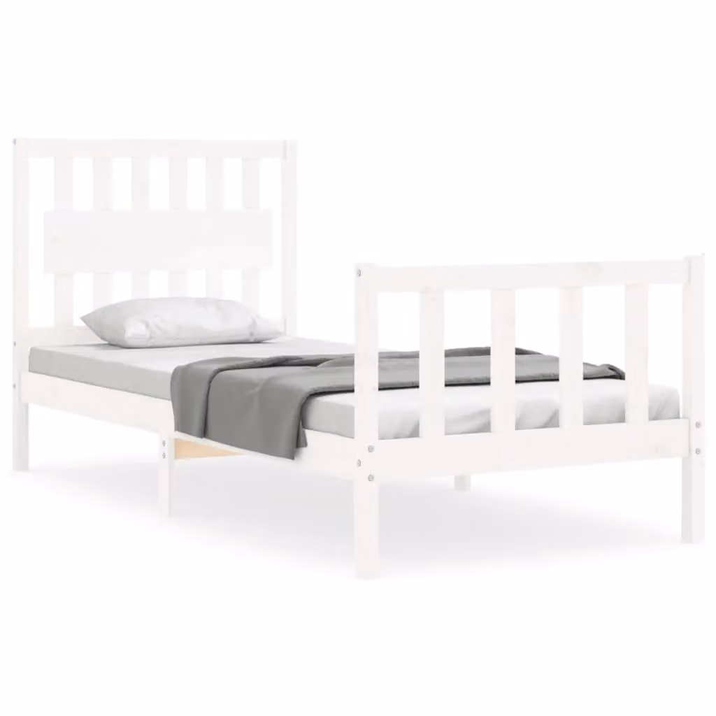 Berkfield Home Single Solid Pine Wood Bed Frame with Headboard in White – 2