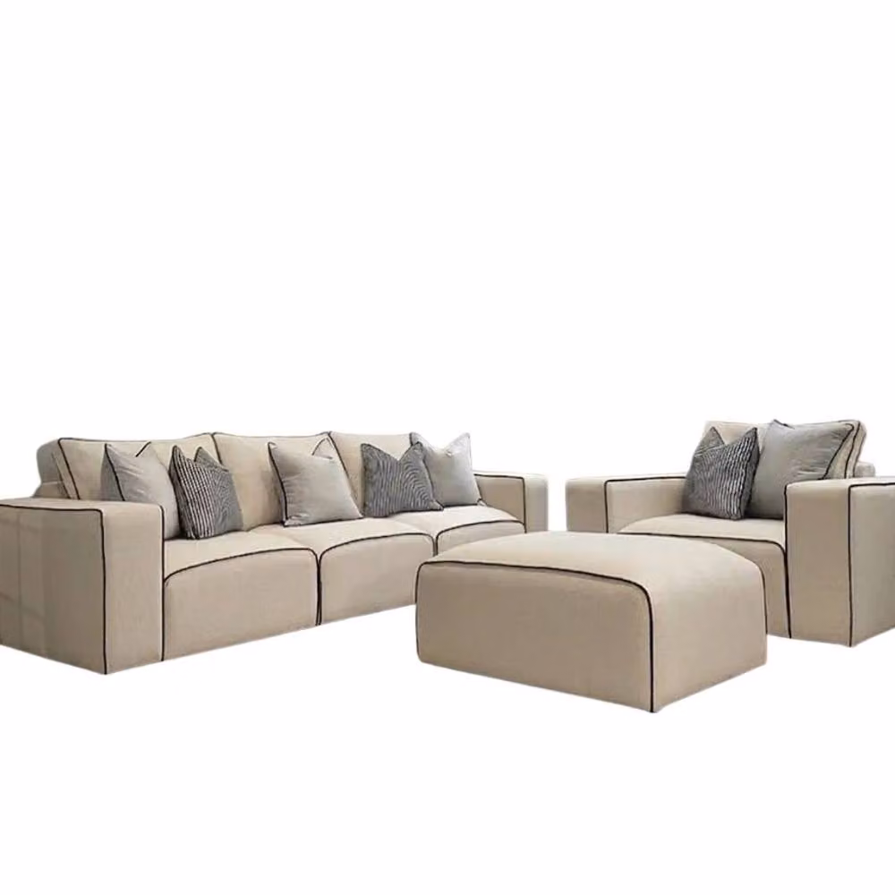 Stratus Interiors Sloane 2-Tone Modular Sofa in Beige with Custom Contrast Piping and Velvet Fabric – 2
