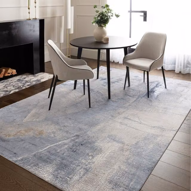 Furniturebox UK Zephyr Blue Metallic Lustre Abstract Rug, Blue, Beige, Grey and Silver, W: 230 cm, D: 160 cm