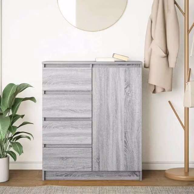 Berkfield Home Modern Sideboard with Drawers in Grey Sonoma, W/D/H: 71 x 35 x 84 cm