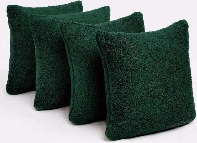 Brentfords Pack of 4 Square Teddy Cushion Covers in Green