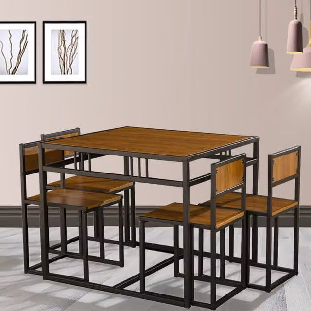 WestWood Industrial Walnut Dining Table and 4 Chairs Set