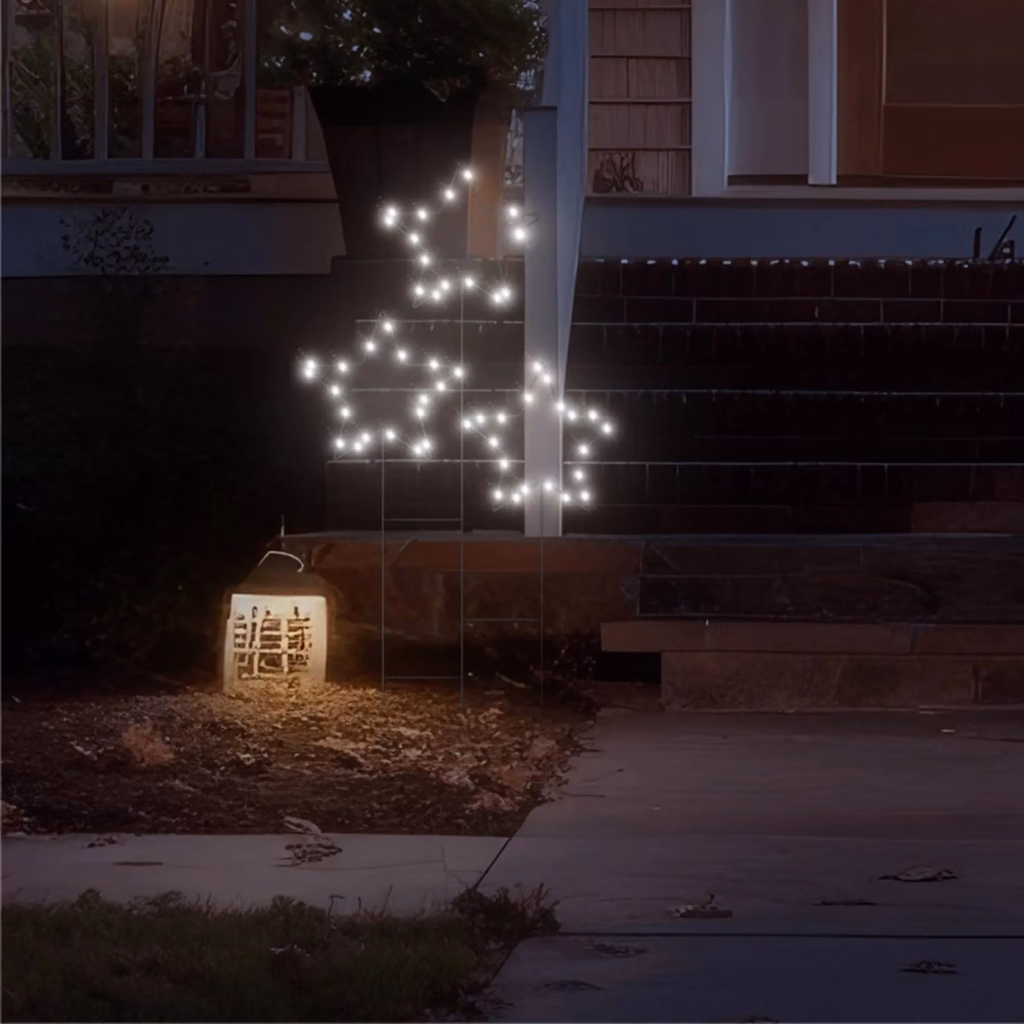 Pegdev Christmas Pre-Lit 3 Star Cluster with 30 Warm White Micro LEDs, Battery Operated with Timer, Outdoor Decoration – 3