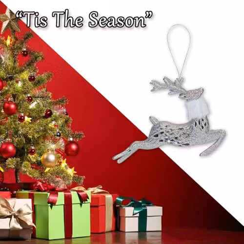 VFM e-Store Silver Glitter Reindeer Hanging Christmas Decoration, 17 x 20 cm – 5