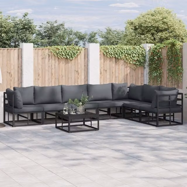 Berkfield Home 7 Piece L-Shape Garden Sofa Set in Black Powder Coated Aluminium with UV-Resistant Upholstery and Scatter Cushions – 1