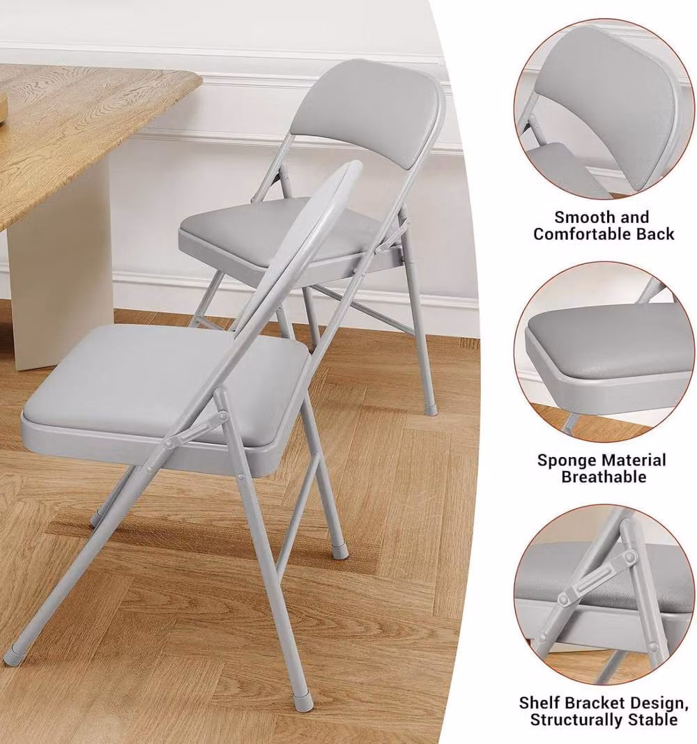 London Boutique Set of 6 Padded Metal Folding Chairs in Grey – 2