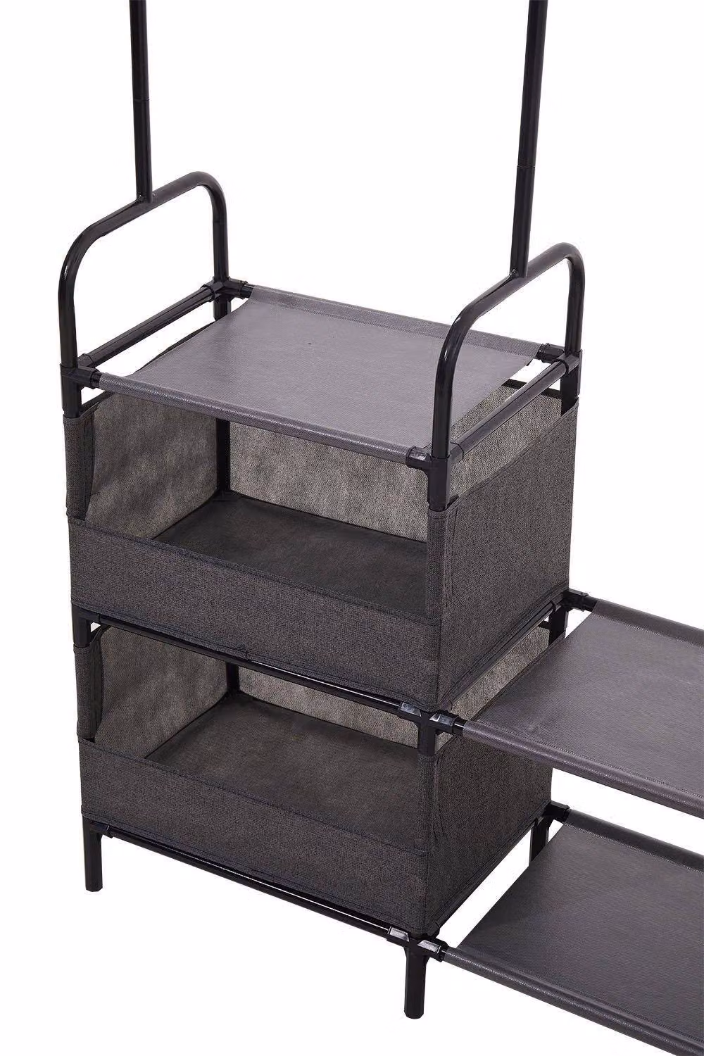 H&O Direct Metal Freestanding Garment Rack with Shelves in Grey, W/D/H: 125.0 x 40.0 x 165.0 cm – 5