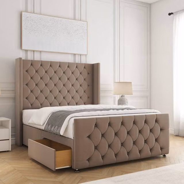 BSSPOKE Florida Plush Velvet Small Double Divan Bed with 2 Drawers and 54 inch Headboard in Bronze, W/D/H: 120 x 200 cm