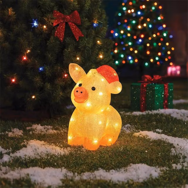 mysmartbuy LED Christmas Pig Decoration with 30 Warm White LEDs