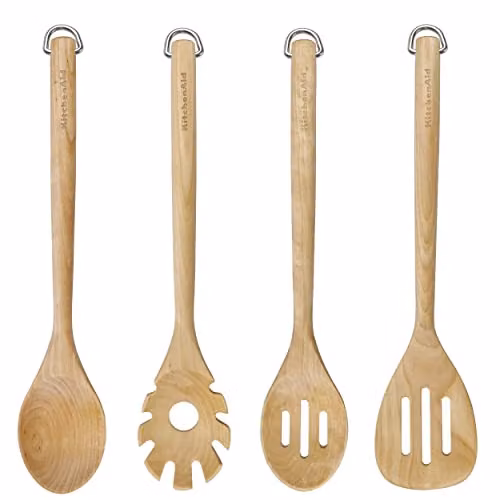 KitchenAid 4pc Brown Wood Cooking Spoon Set with Hanging Loops