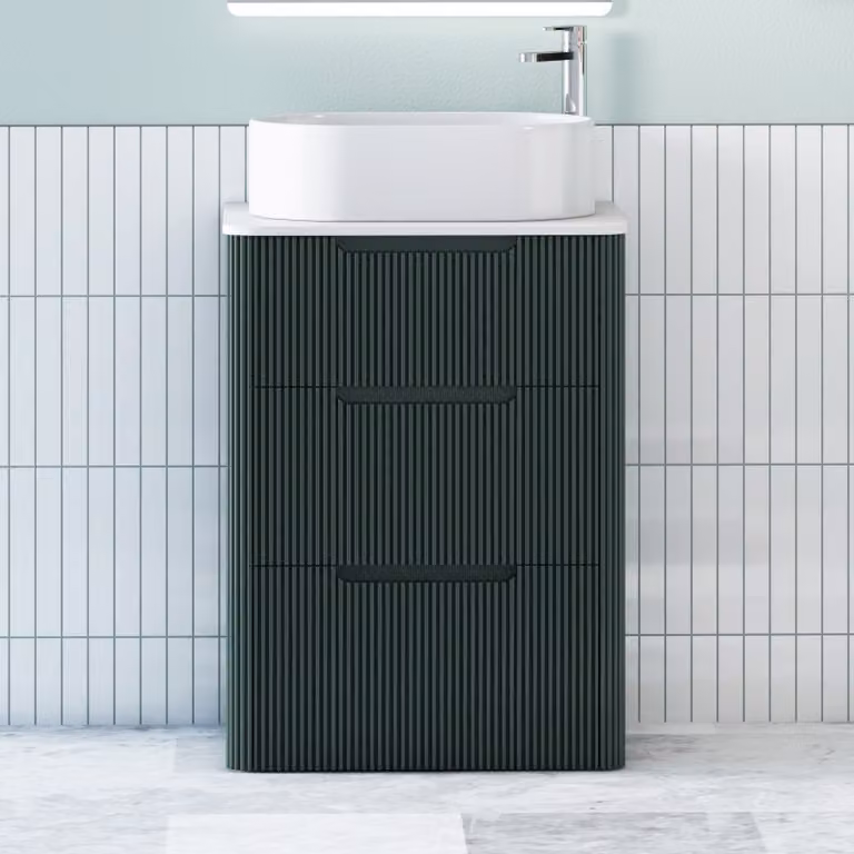 Royal Bathrooms Avenza Floor Standing Vanity Unit with Peak Basin, Moss Green and White, Depth: 60 cm
