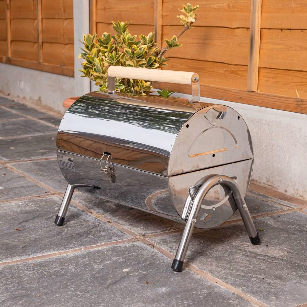 Samuel Alexander Silver Portable Barrel Style Outdoor Camping Charcoal Barbecue, Tabletop Stainless Steel – 2