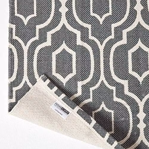 Homescapes Riga Geometric Printed Cotton Rug in Grey and White, W: 120 cm, L: 170 cm – 4