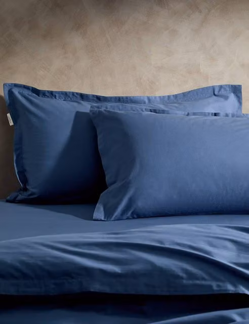 M&S x Fired Earth 2 Pack Washed Cotton Oxford Pillowcases in Carbon Blue