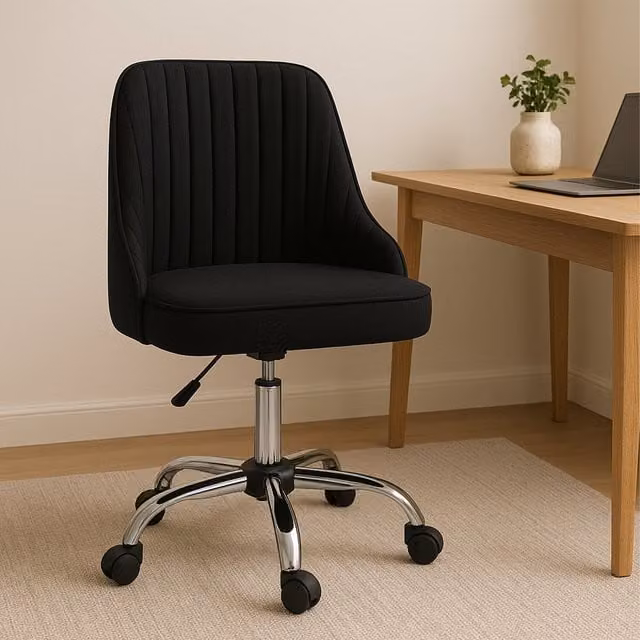 Orsina Ergonomic Black Fabric Swivel Home Office Chair with Castors, H 91 x W 54 x D 49 cm