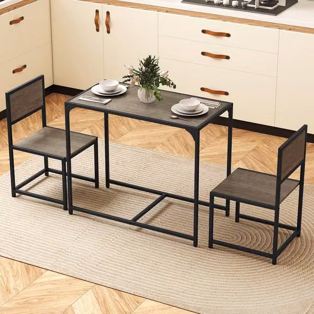 Costway Industrial 3-Piece Dining Set with Rectangular Kitchen Table and 2 Chairs in Grey – 1