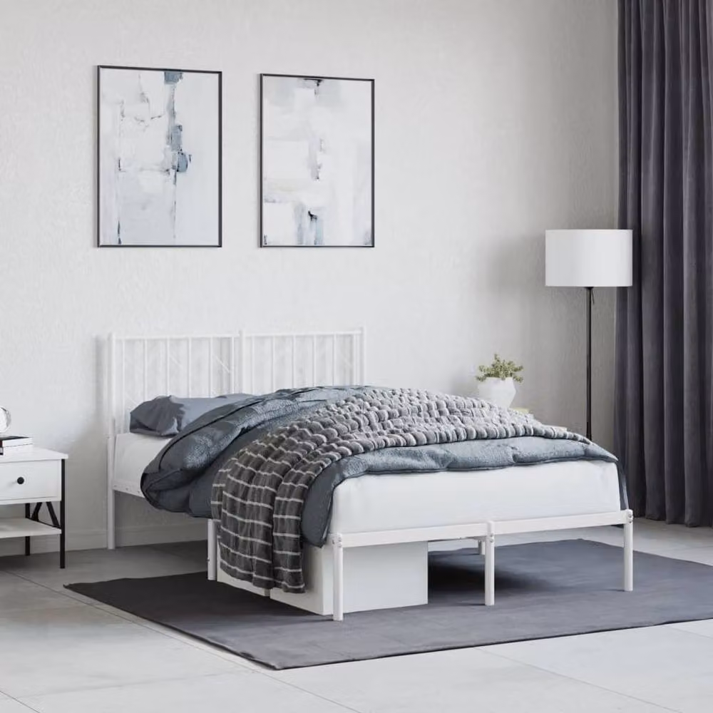 Berkfield Home Metal Bed Frame with Headboard in White, W/D/H: 120 x 190 cm – 2