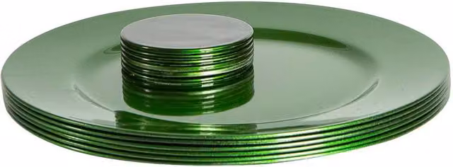 Argon Tableware 12pc Metallic Charger Plates and Coasters Set in Green, Diameter: 33 cm – 5