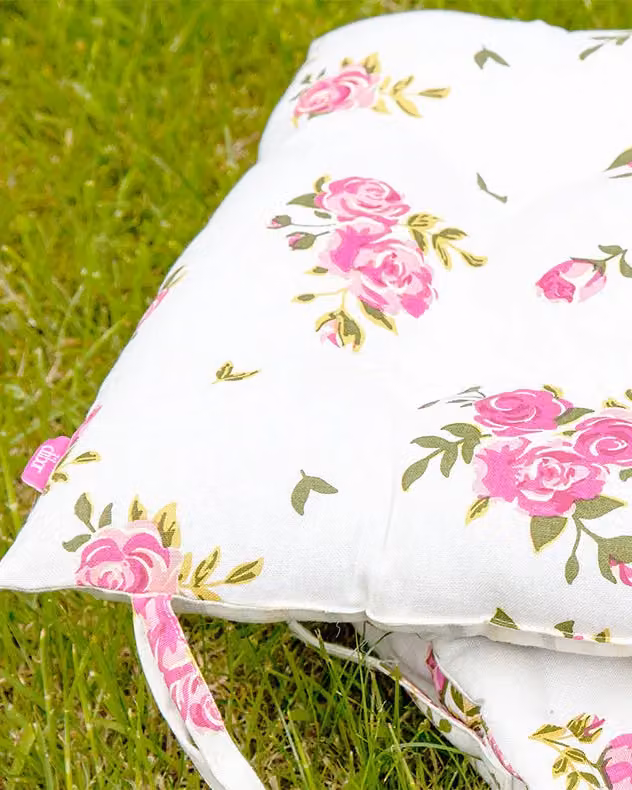 Dibor Set of 2 Vintage Pink and Green Floral Print Reversible Indoor Outdoor Chair Seat Pads, W/D: 40 x 40 cm – 3