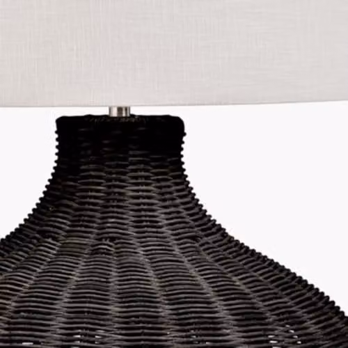 Pacific Lifestyle Black Rattan Table Lamp with White Fabric Shade, Height: 70 cm – 2