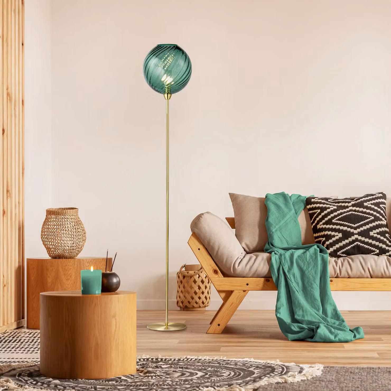 Happy Homewares Designer Chic Floor Lamp with Brushed Metal Base and Green Glass Shade – 4
