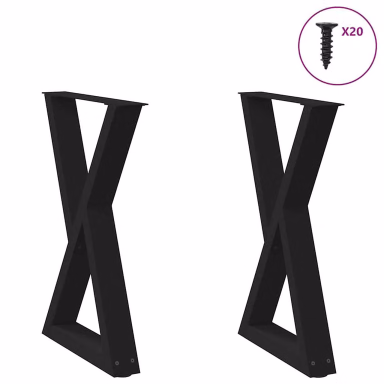 Berkfield Home Modern Dining Table Legs, 2 Pieces, Black Steel, H: 72-73.3 cm x W: 60 cm