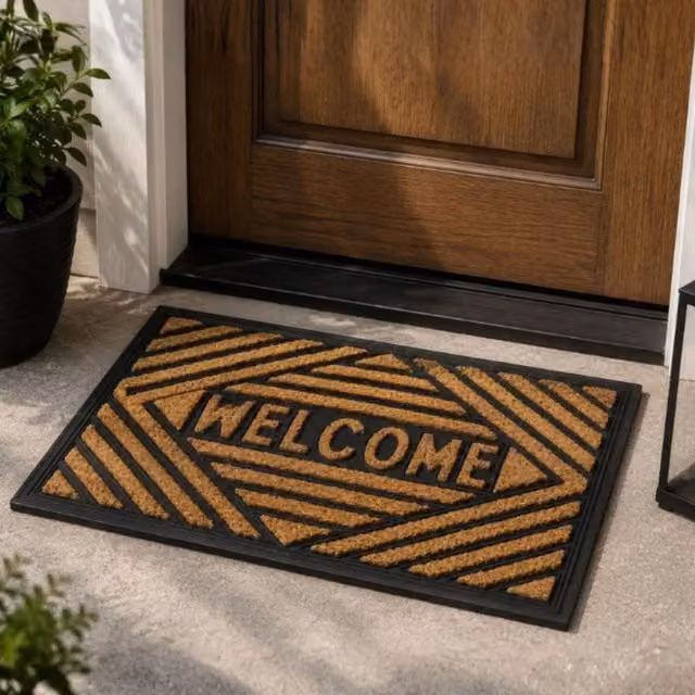 Marco Paul Brown Coir Welcome Mat with Modern Graphic Design
