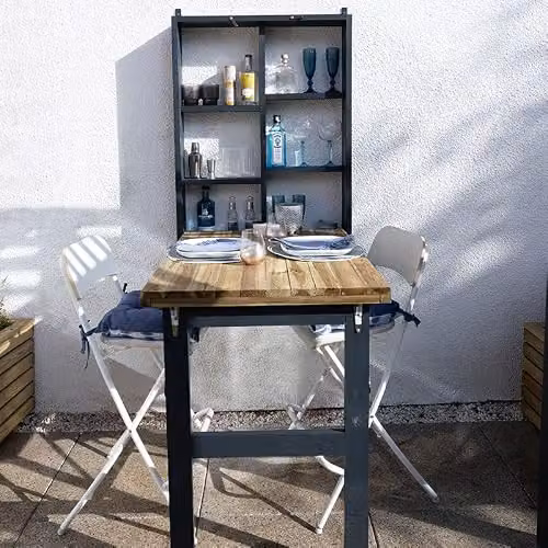 Forest Garden Brown Wooden Fold Down Wall Mounted Outdoor Bar with Storage W: 100 cm, H: 77 cm, D: 100 cm – 2