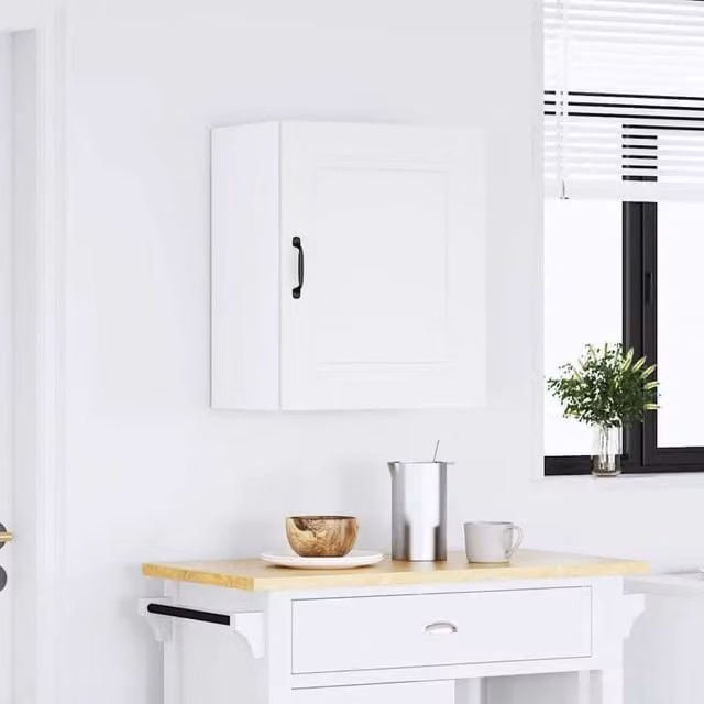 Berkfield Home Kalmar White Wall Mounted Kitchen Cabinet with Hinged Doors and Internal Shelves, W/D/H: 60 x 31 x 50 cm