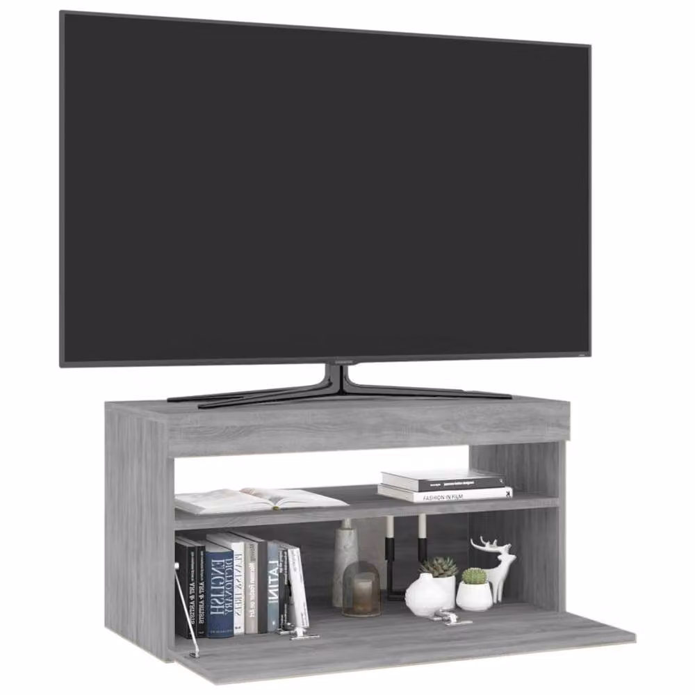 Berkfield Home Modern TV Cabinet with LED Lights in Grey Sonoma, W: 75 cm, D: 35 cm, H: 40 cm – 3
