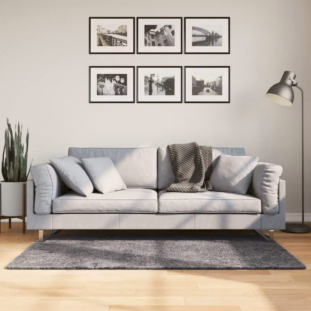 Berkfield Home Round Short Pile Soft and Washable Anthracite Grey Rug, Diameter: 80 cm