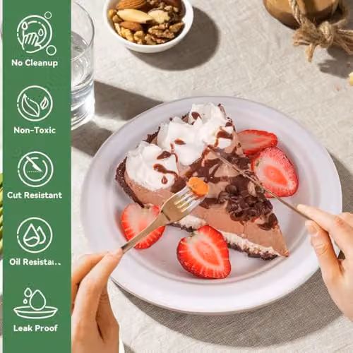 ECONX White Disposable Sugarcane Bagasse Plates, 18 cm Round Biodegradable Compostable Plates for Starters and Desserts, Pack of 50 – 2