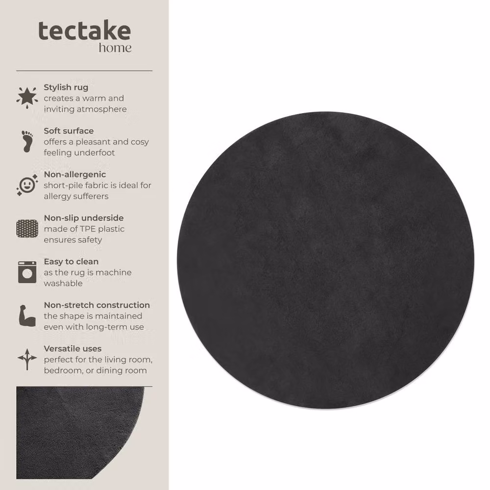 tectake Zonelle Round Rug in Anthracite Grey, Diameter: 120 cm – 2