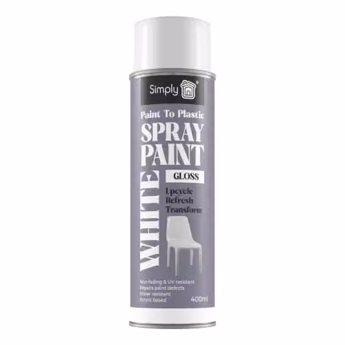 Simply Auto Paint to Plastic Spray Paint, White Gloss, 400ml