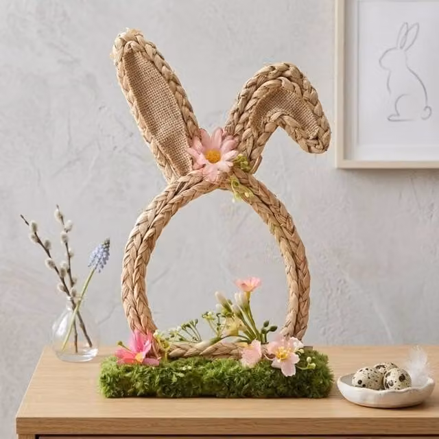 Garden Greatness Multicolour Woven Rattan Bunny Ears Floral Tabletop Decoration