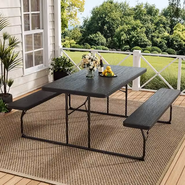 Lifeideas Modern Rectangular Folding Garden Table and Bench Set in Anthracite Grey