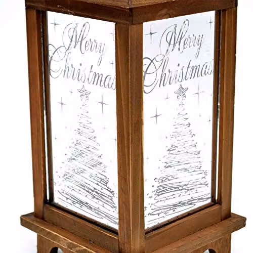 Shatchi Wooden Christmas Lantern with Warm White String Lights, Brown, H 26 cm x W 14 cm x D 14 cm – 2