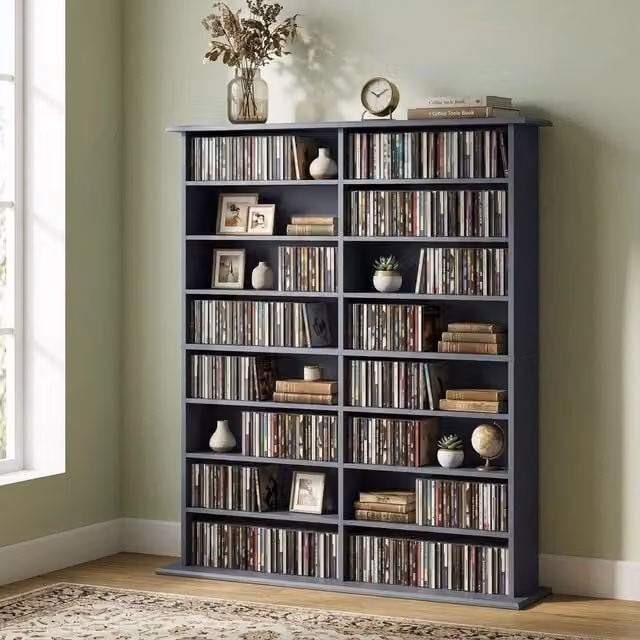 STILVORA Grey CD Storage Tower with 12 Adjustable Shelves – 1