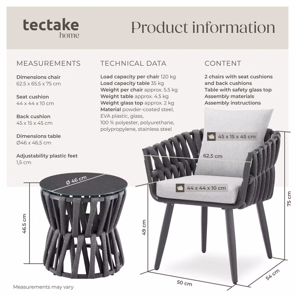 tectake Lugano 2 Seater Rope Design Set with Aluminium Frame in Dark Grey – 5