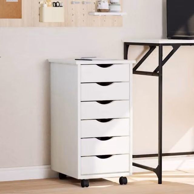 Berkfield Home MOSS Rolling Cabinet with Drawers in White Solid Pine Wood